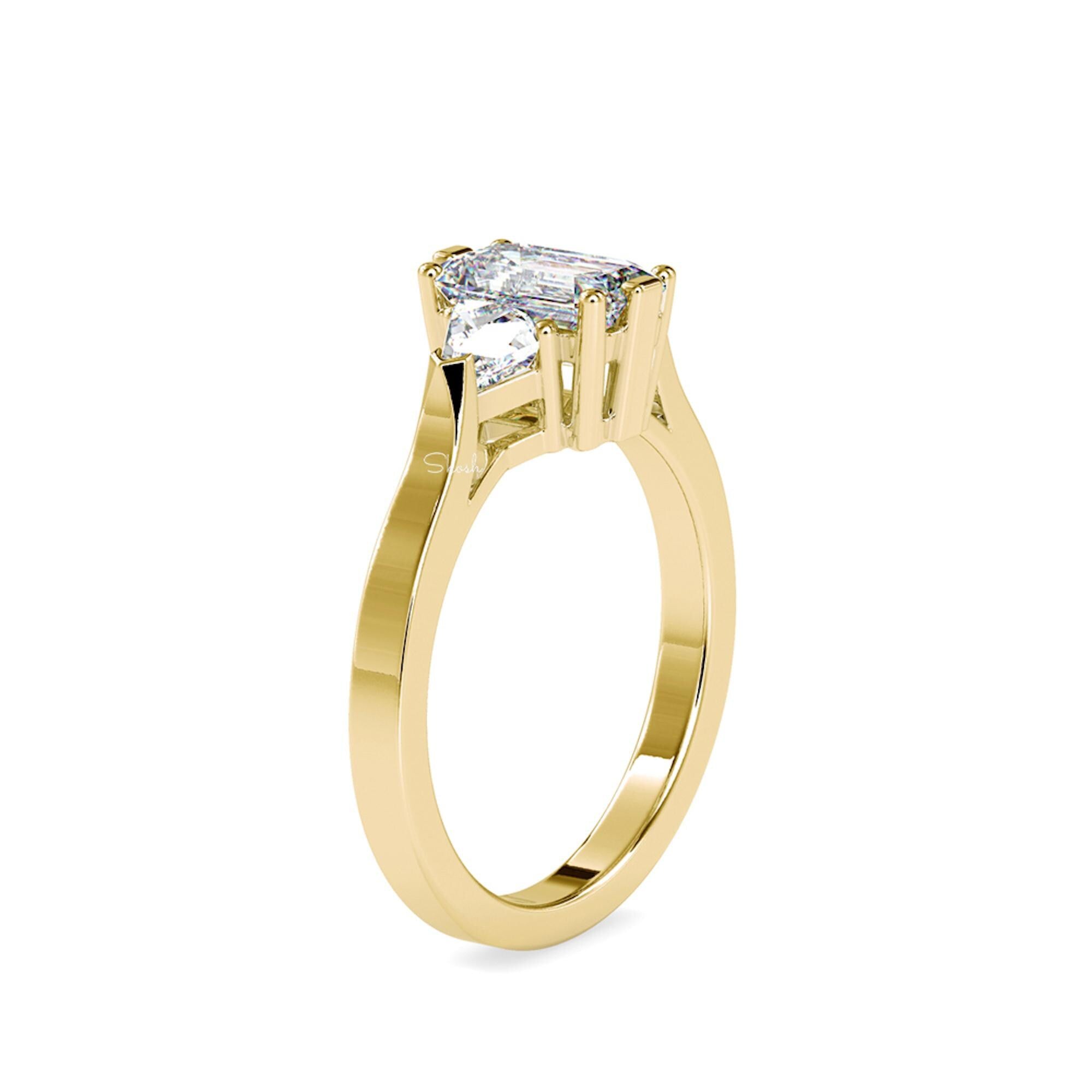 Lab Grown Diamond Engagement Emerald Cut Trillion Ring