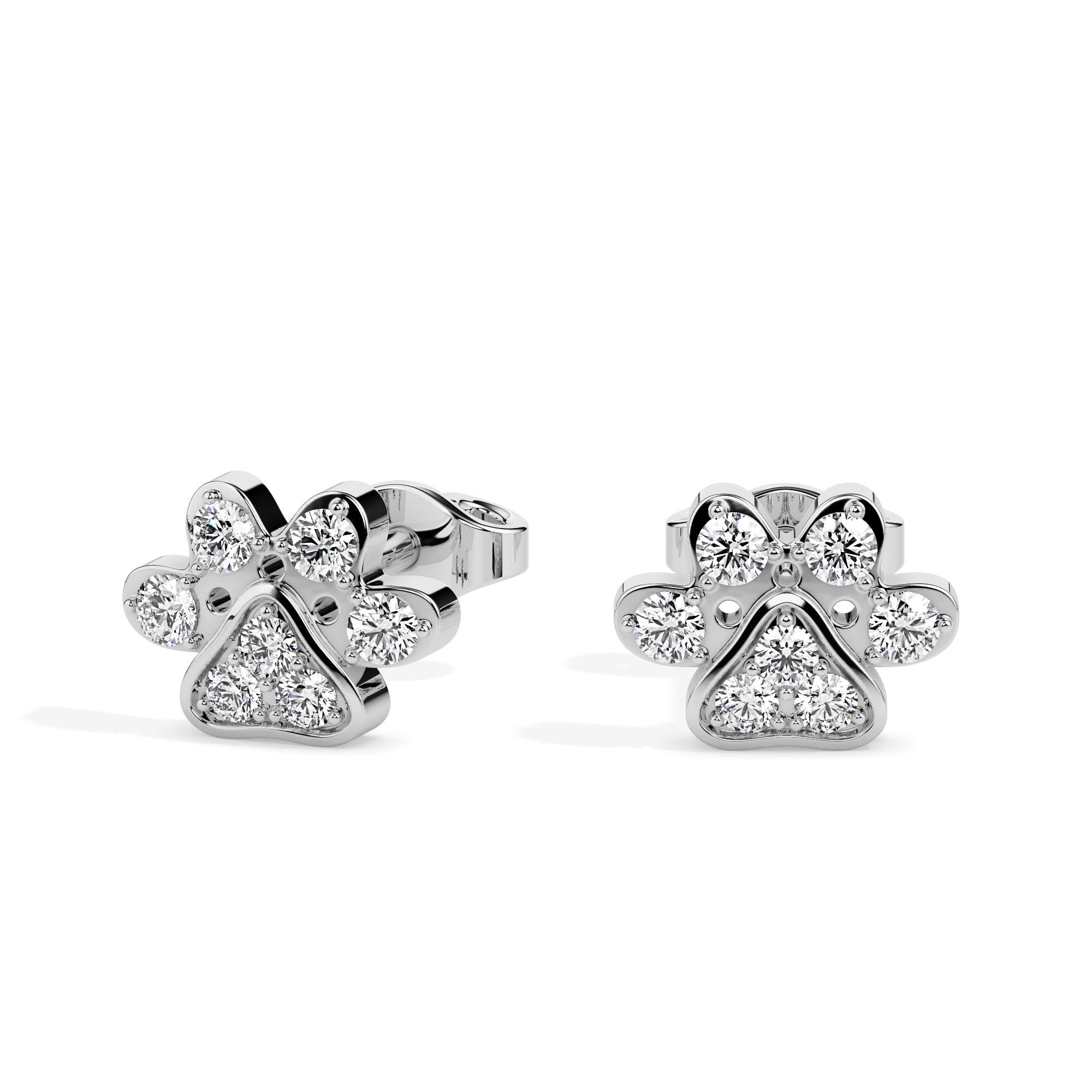 Dog Paw Stud Earrings Diamond