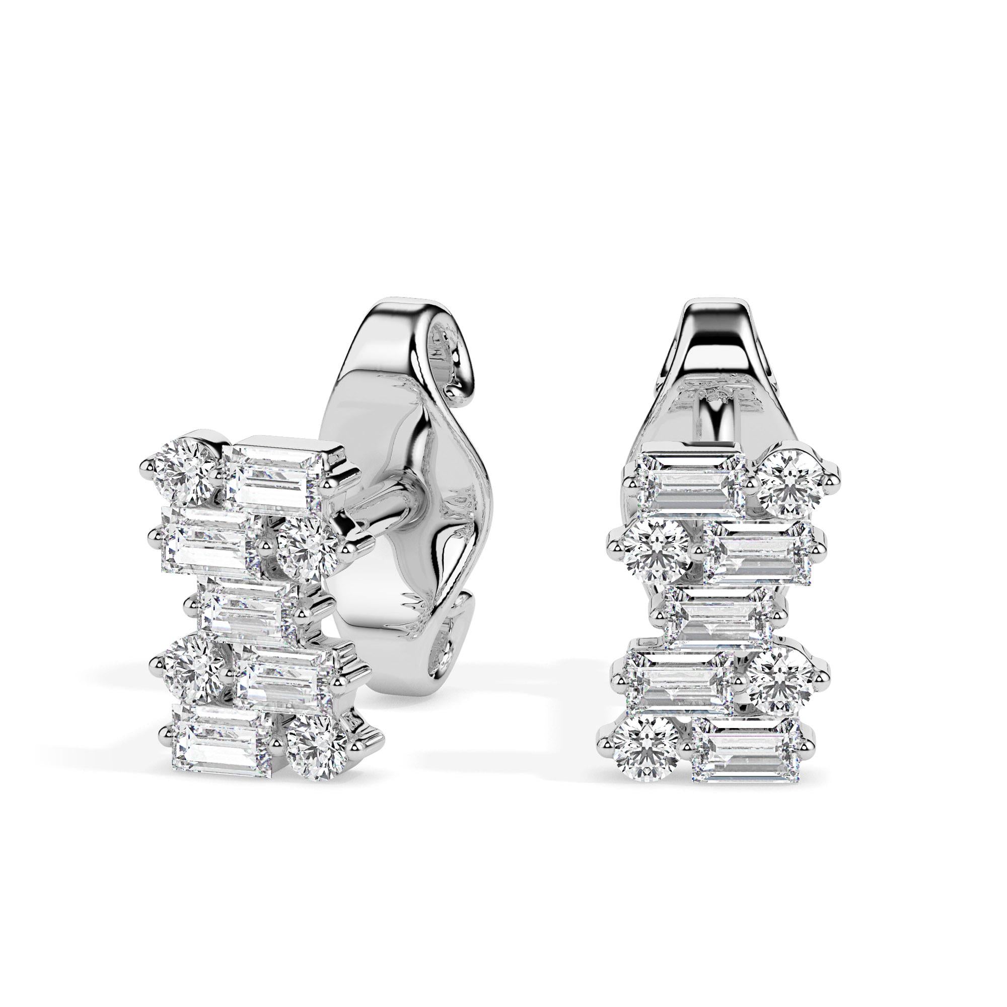 Baguette Jig Saw Cluster Diamond Stud Earrings