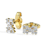 Baguette Jig Saw Cluster Diamond Stud Earrings