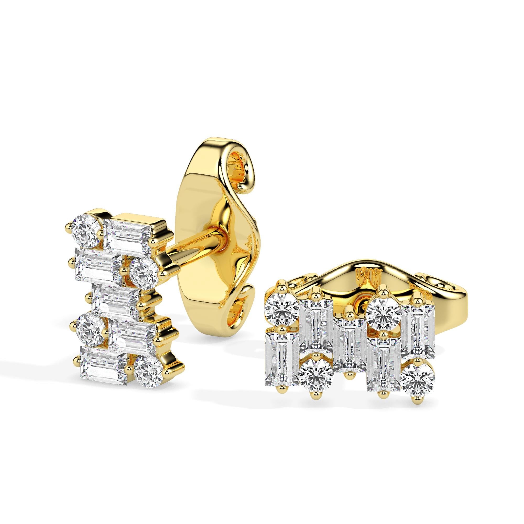 Baguette Jig Saw Cluster Diamond Stud Earrings