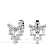 Elegant 14k Gold Baguette Cut Diamond Chandelier Stud Earrings