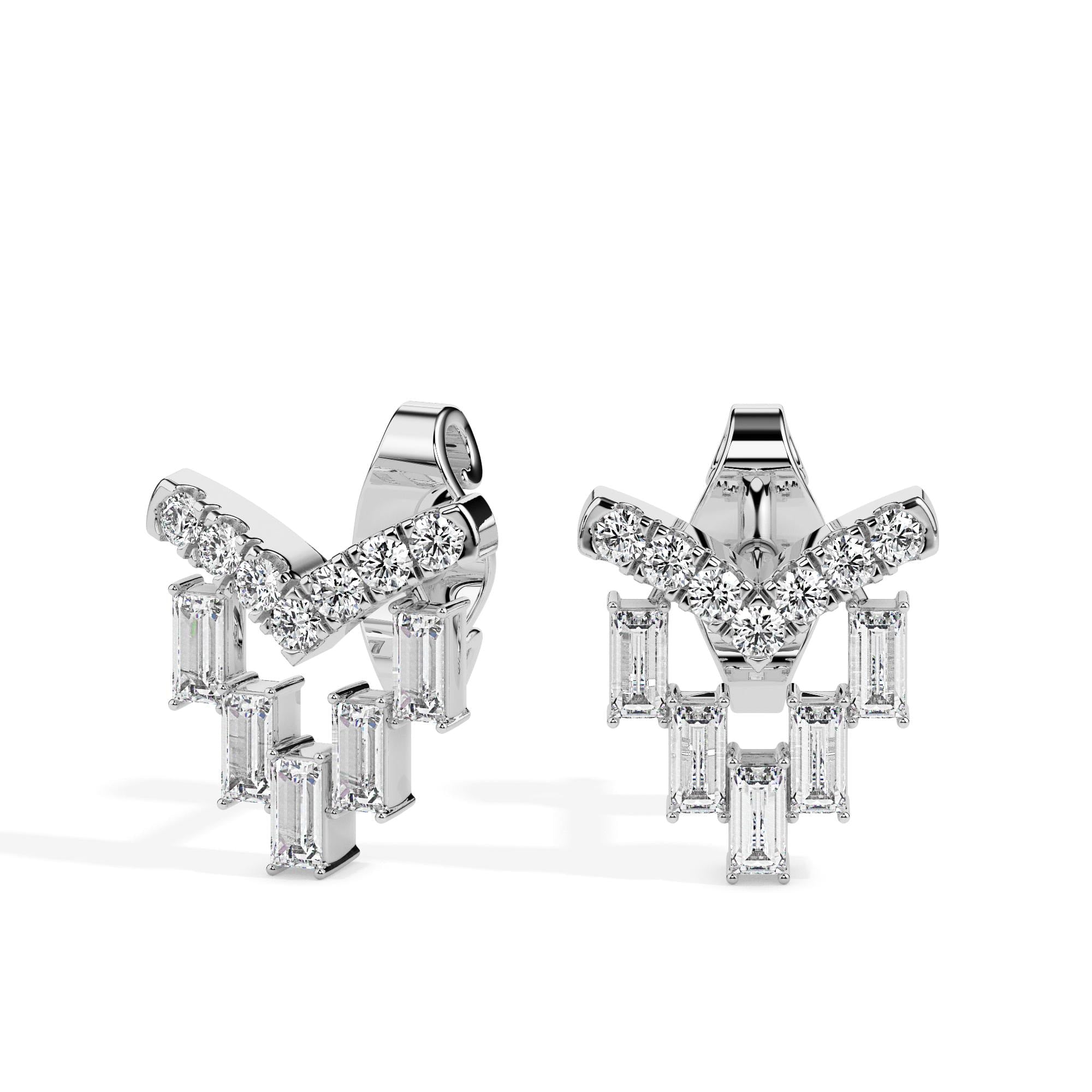 Elegant 14k Gold Baguette Cut Diamond Chandelier Stud Earrings