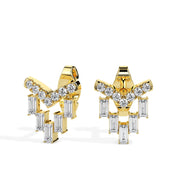 Elegant 14k Gold Baguette Cut Diamond Chandelier Stud Earrings
