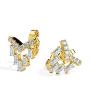 Elegant 14k Gold Baguette Cut Diamond Chandelier Stud Earrings