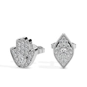 Gold Hamsa and Evil Eye Diamond Stud Earrings