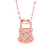 Heart Lock Diamond Charm Pendant Necklace