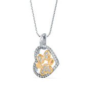 Heart Dog Paw Diamond Charm Pendant Necklace