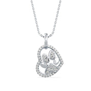 Heart Dog Paw Diamond Charm Pendant Necklace