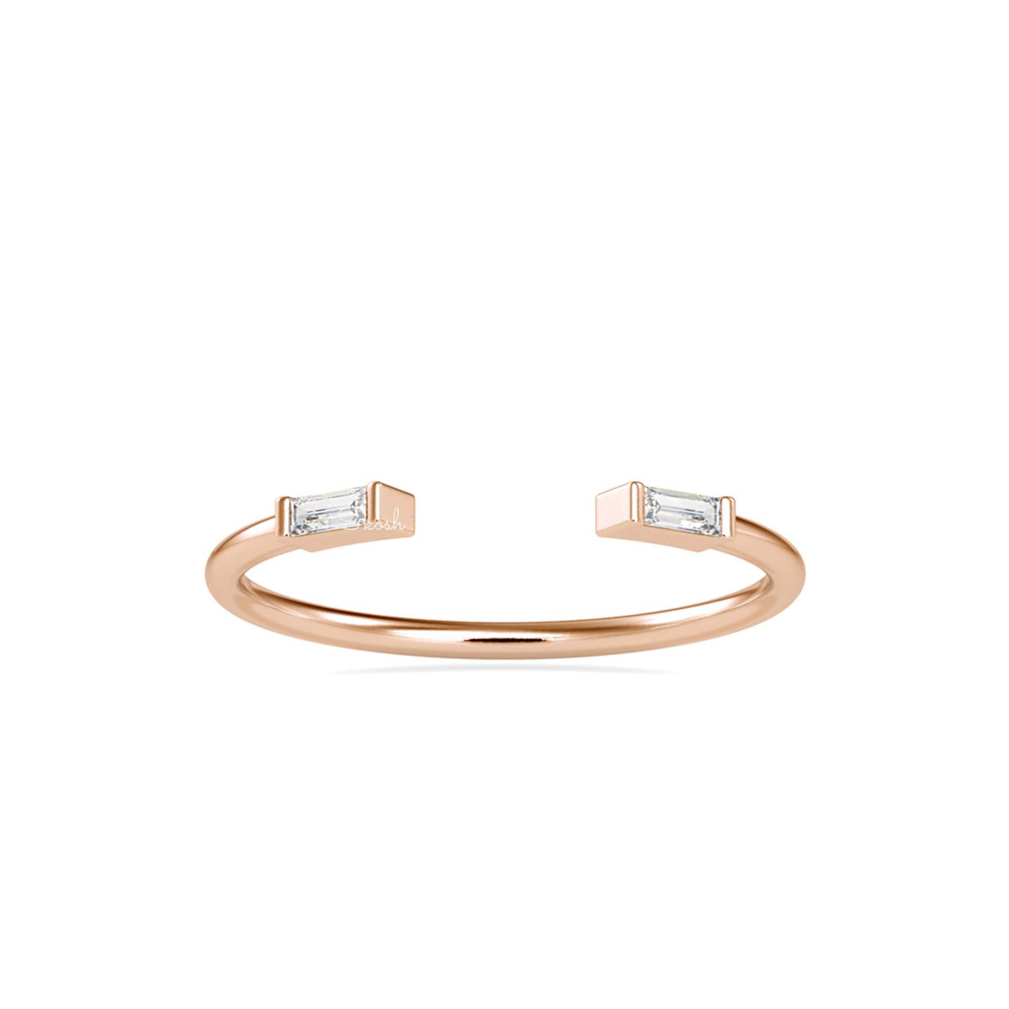 Gold Baguette Double Diamond Open Cuff Stacking Ring