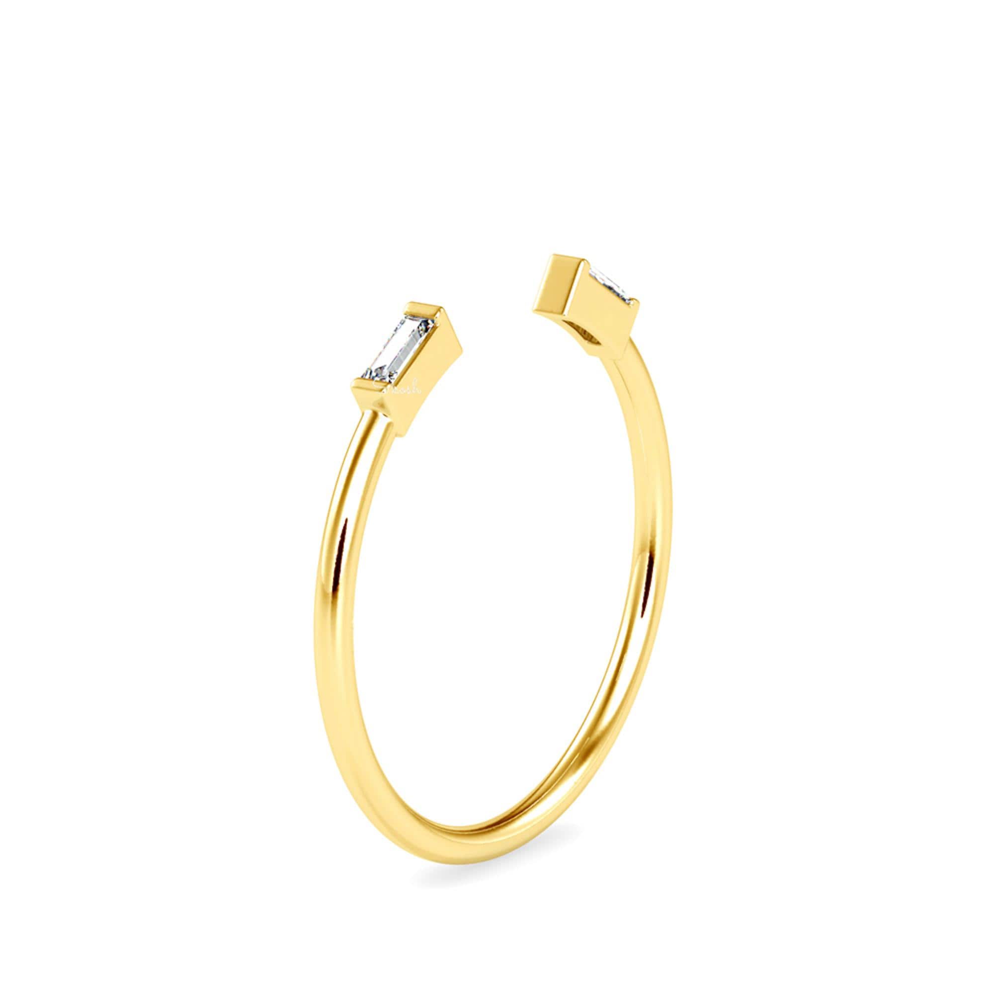 Gold Baguette Double Diamond Open Cuff Stacking Ring