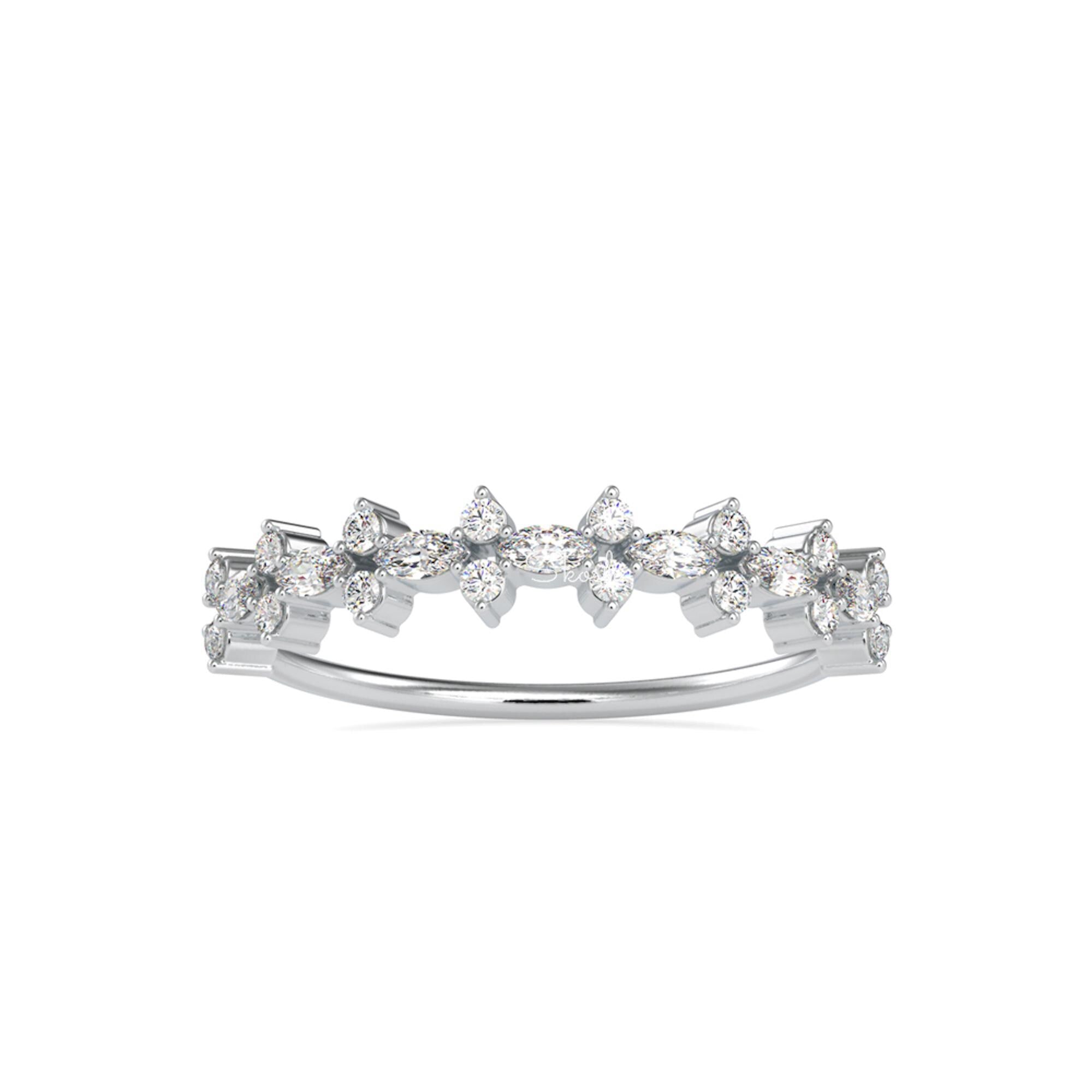 Minimal Marquise Round Cut Lab Grown Diamond Wedding Band