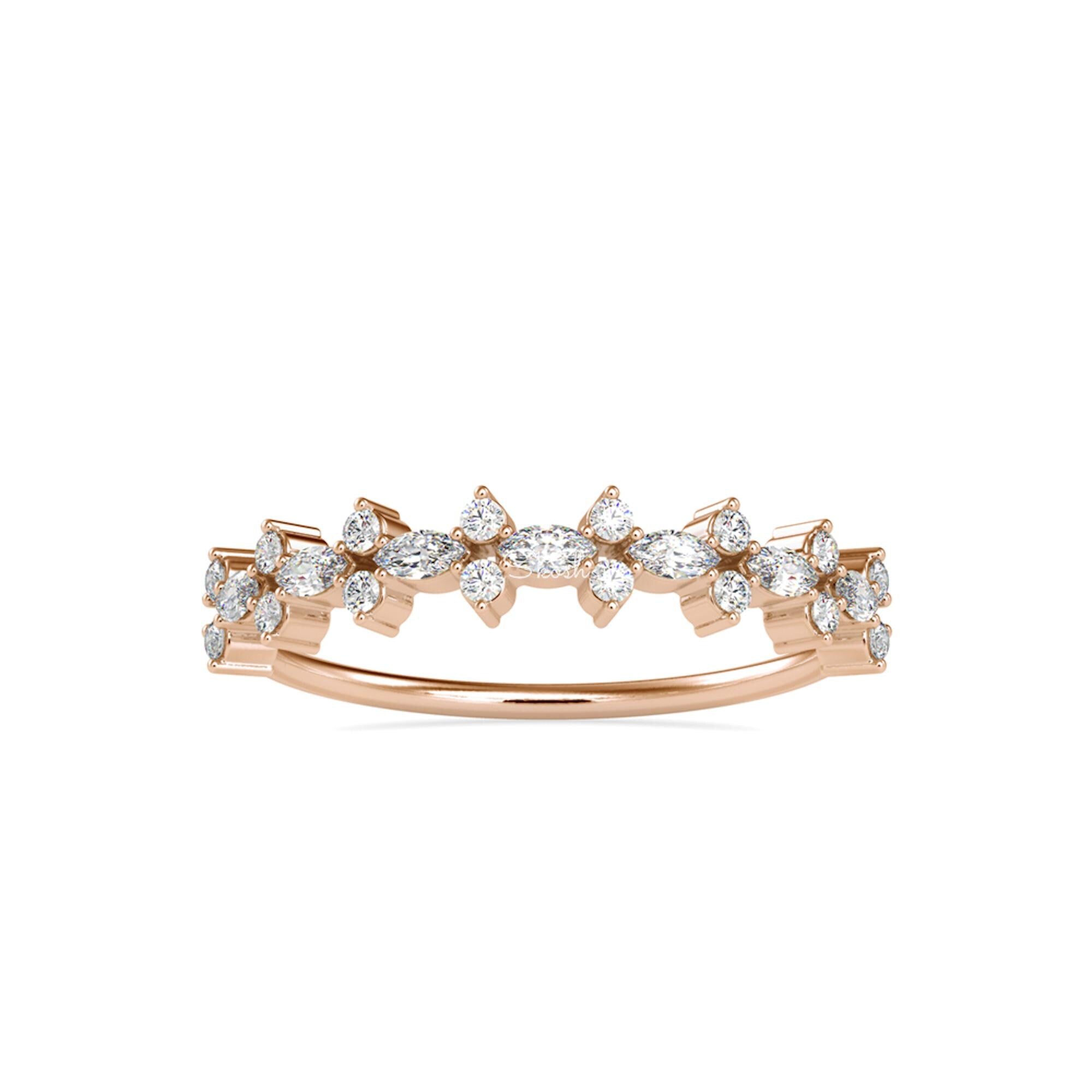 Minimal Marquise Round Cut Lab Grown Diamond Wedding Band