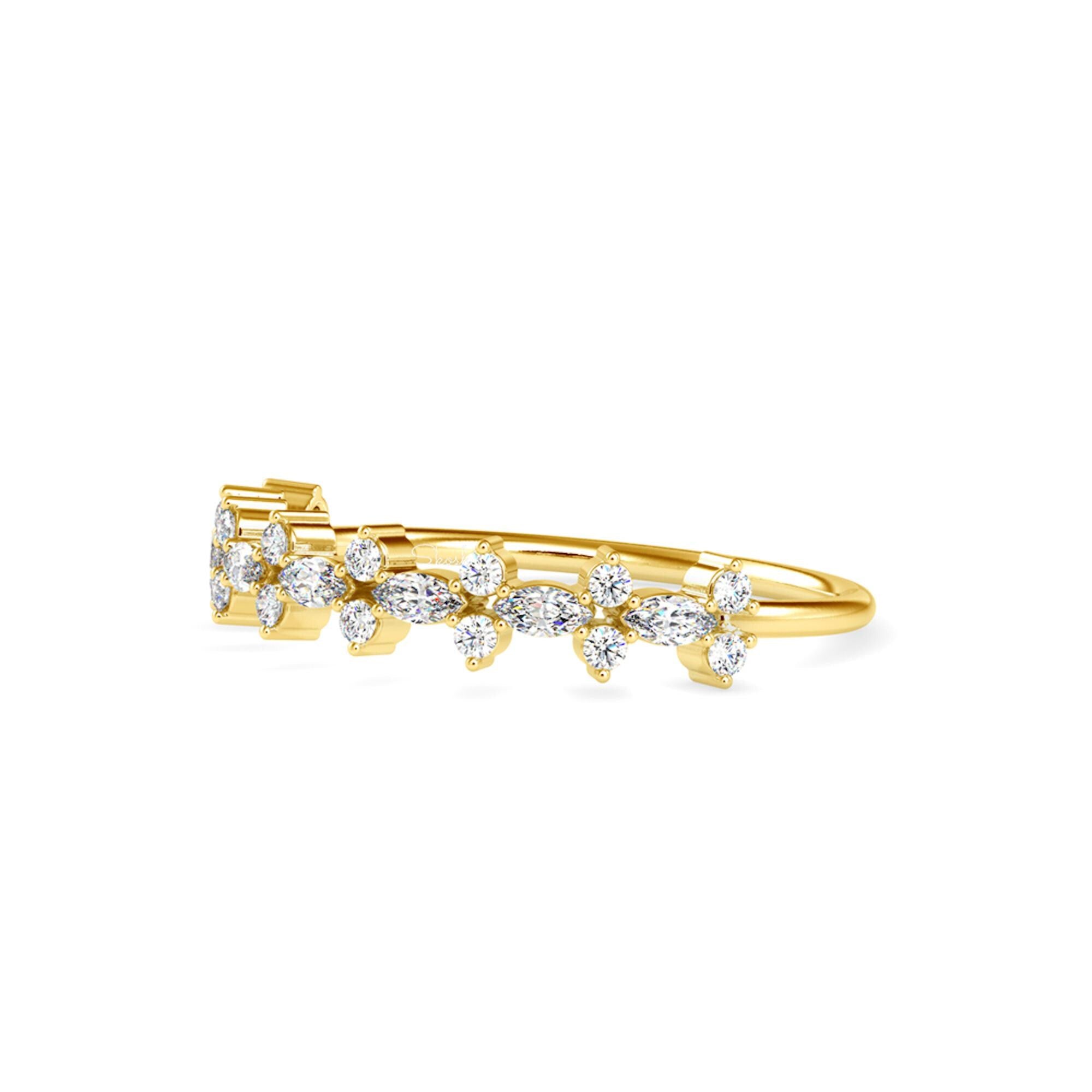 Minimal Marquise Round Cut Lab Grown Diamond Wedding Band