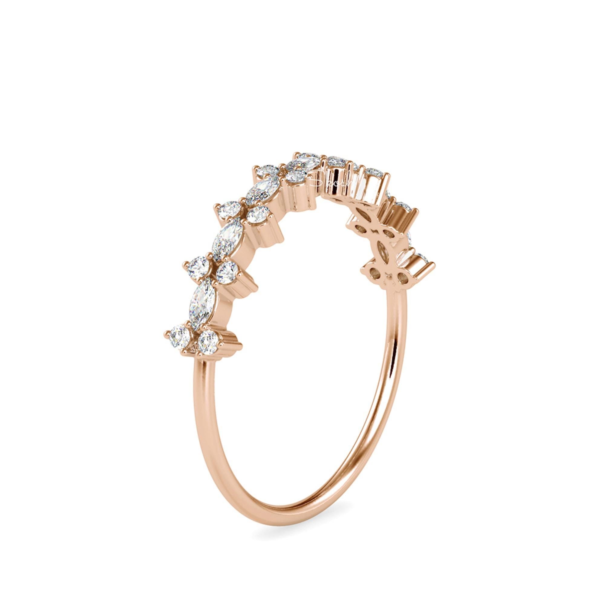 Minimal Marquise Round Cut Lab Grown Diamond Wedding Band