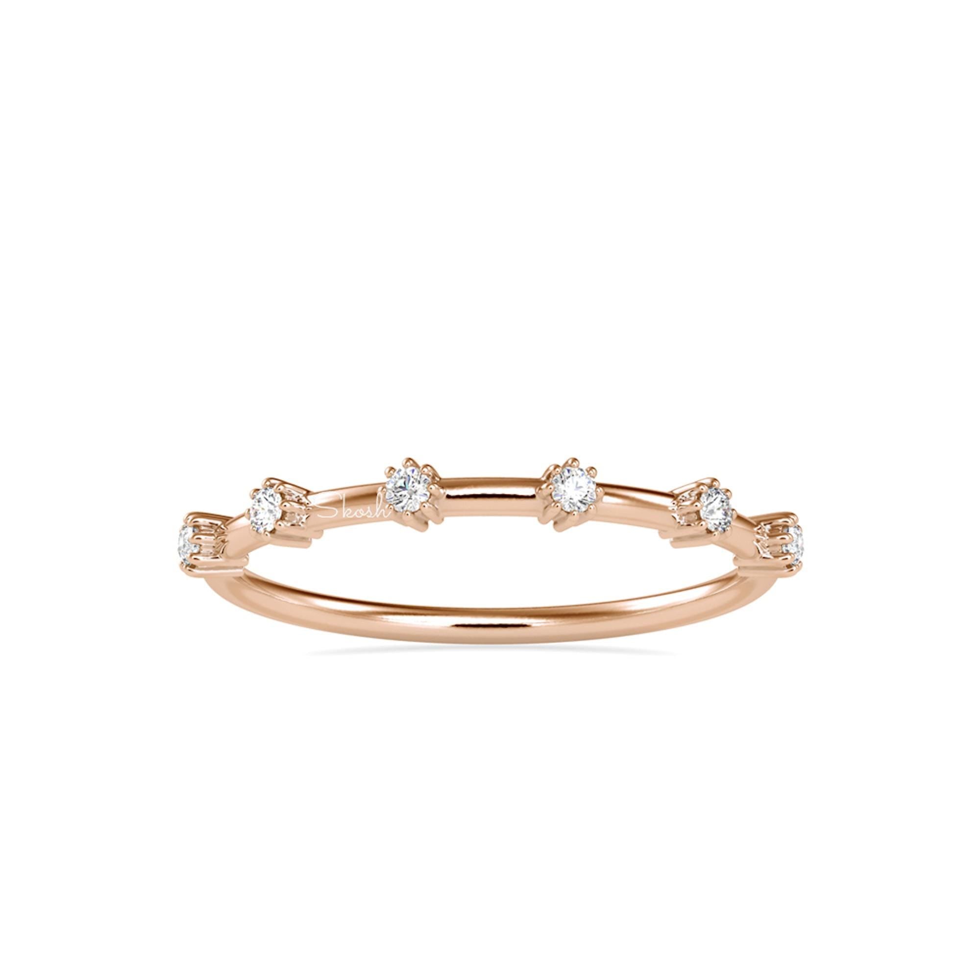 Round Cut Lab Grown Diamond Delicate Stacking Ring - Wedding Band