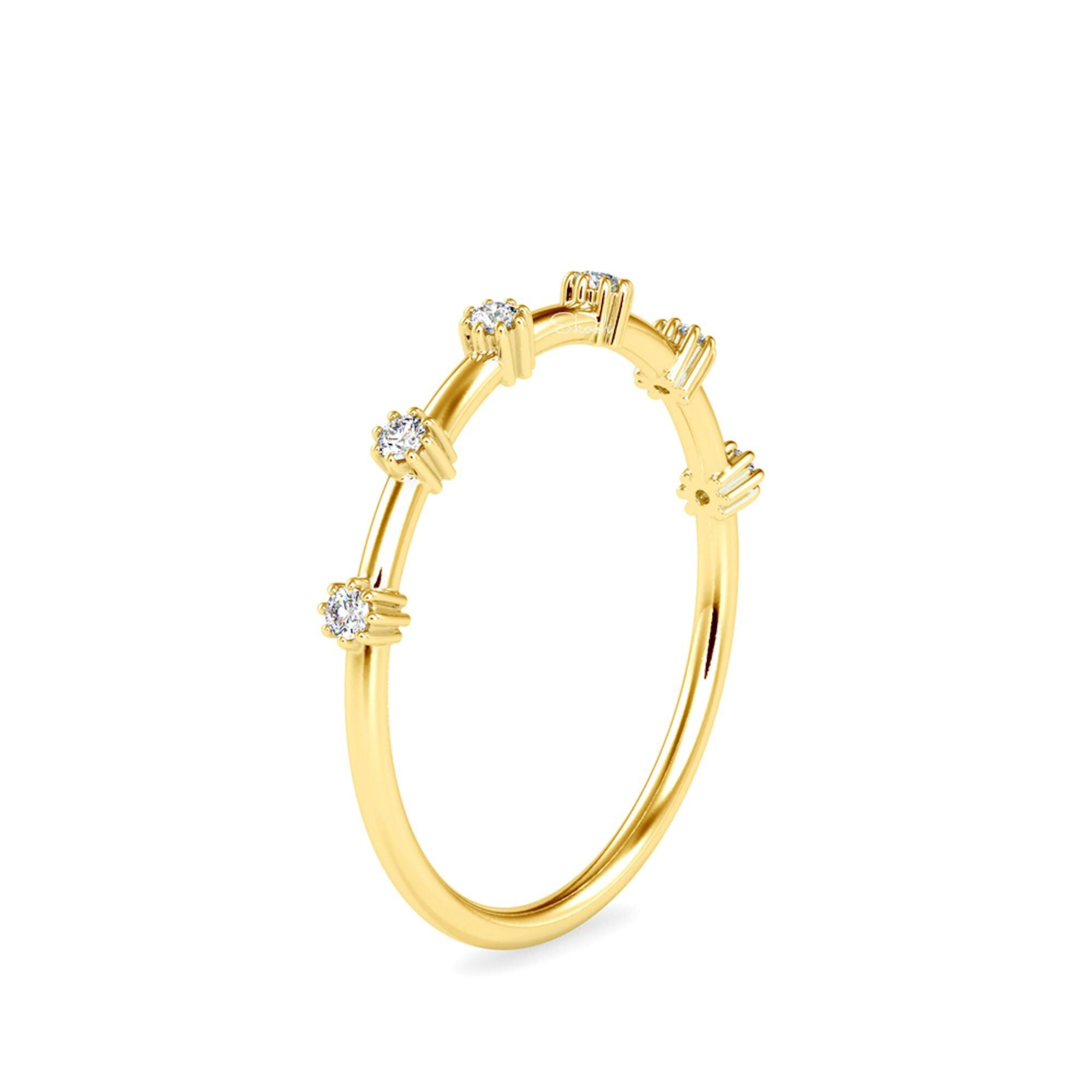 Round Cut Lab Grown Diamond Delicate Stacking Ring - Wedding Band