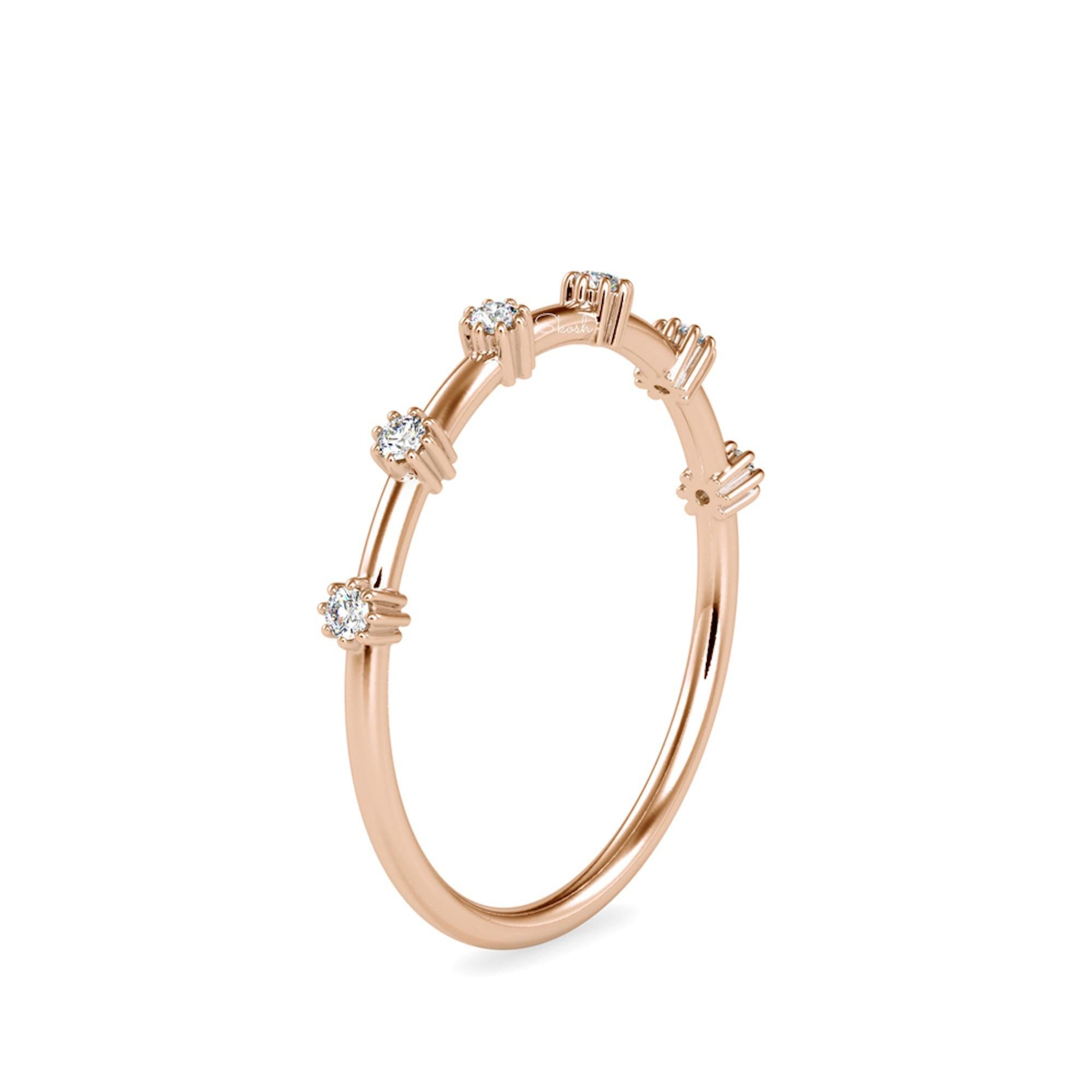 Round Cut Lab Grown Diamond Delicate Stacking Ring - Wedding Band