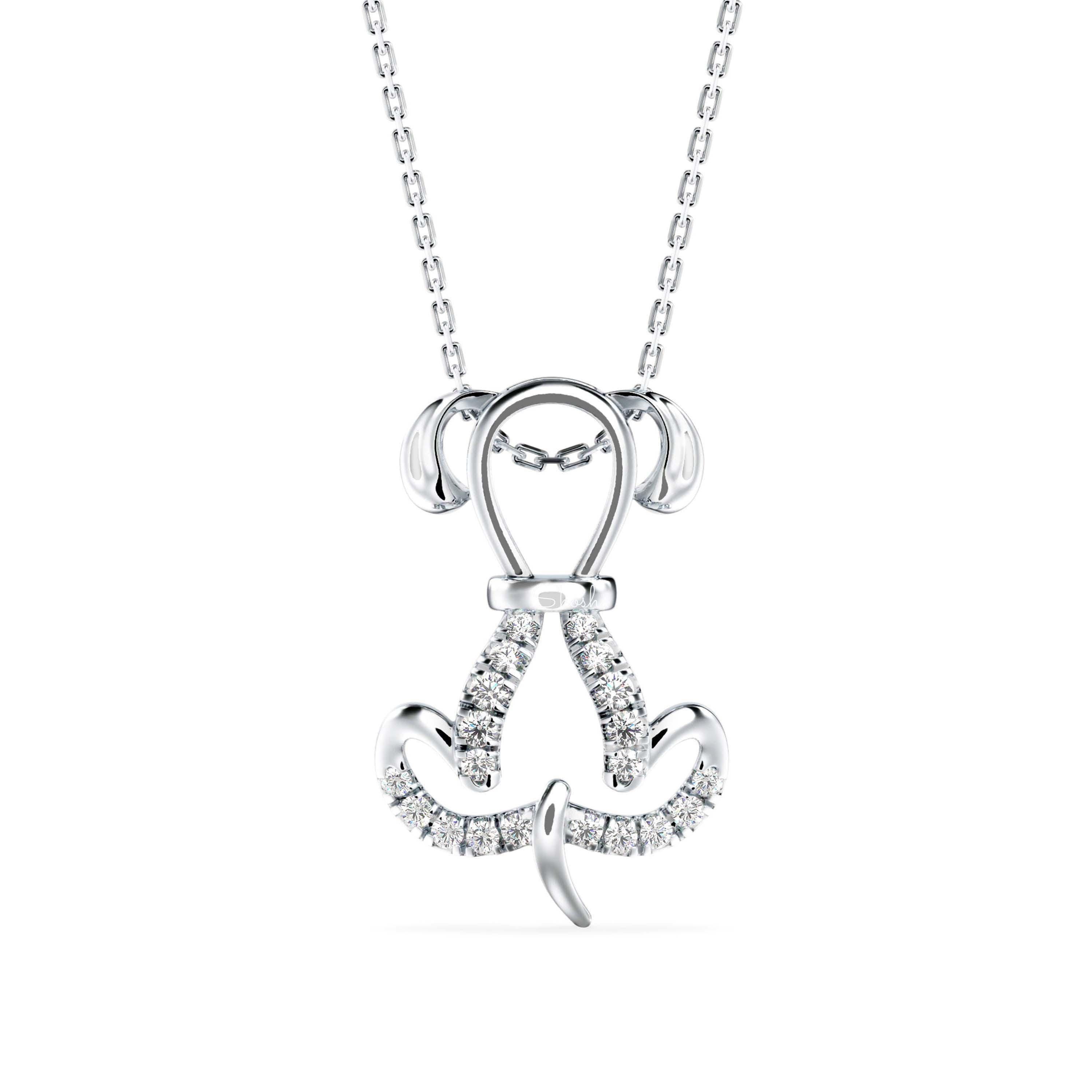 Dog Diamond Charm Pendant Necklace