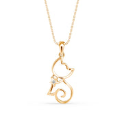 Cat Diamond Charm Pendant Necklace