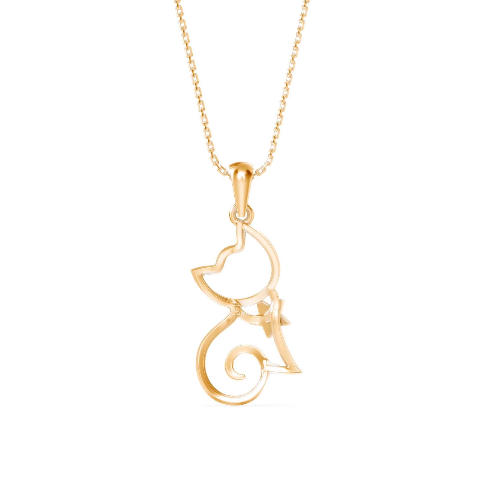 Cat Diamond Charm Pendant Necklace