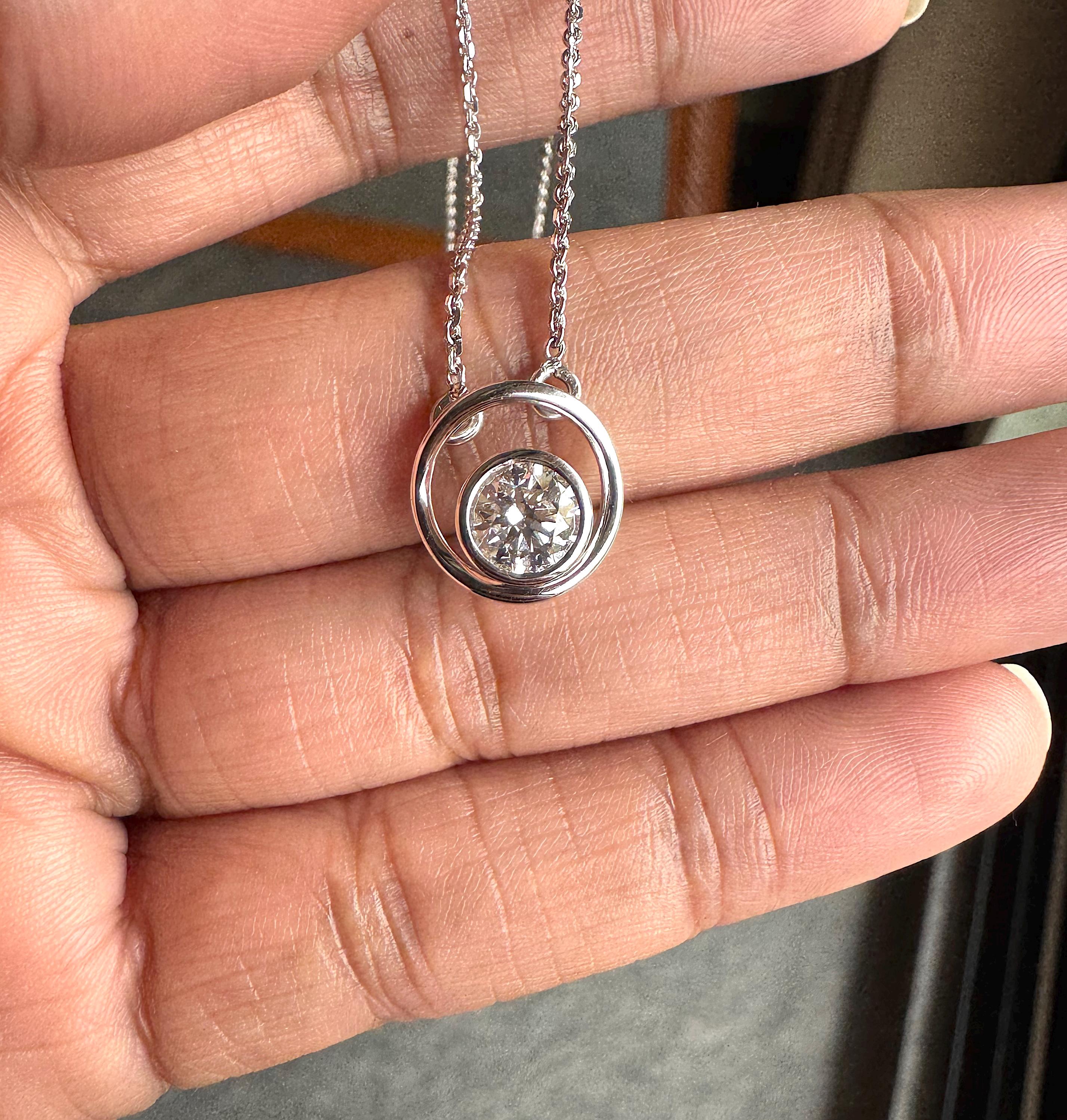 0.75 Carats Round Cut Lab Grown Diamond Circle Pendant Necklace