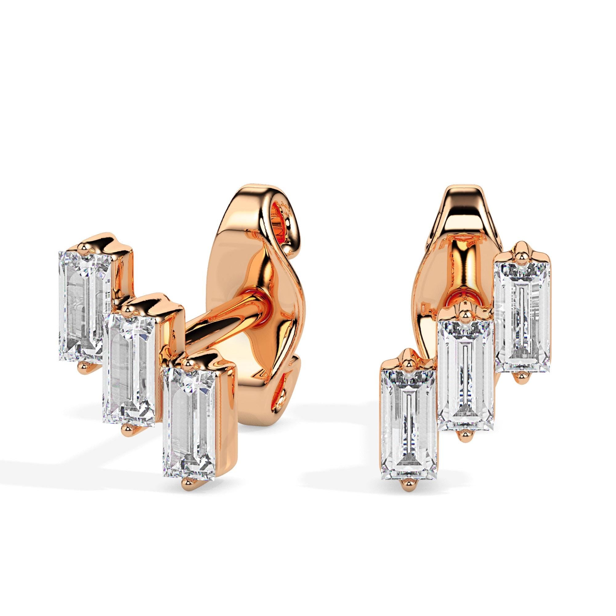 3 Baguette Cut Lab Grown Diamond Minimal Stud Earrings