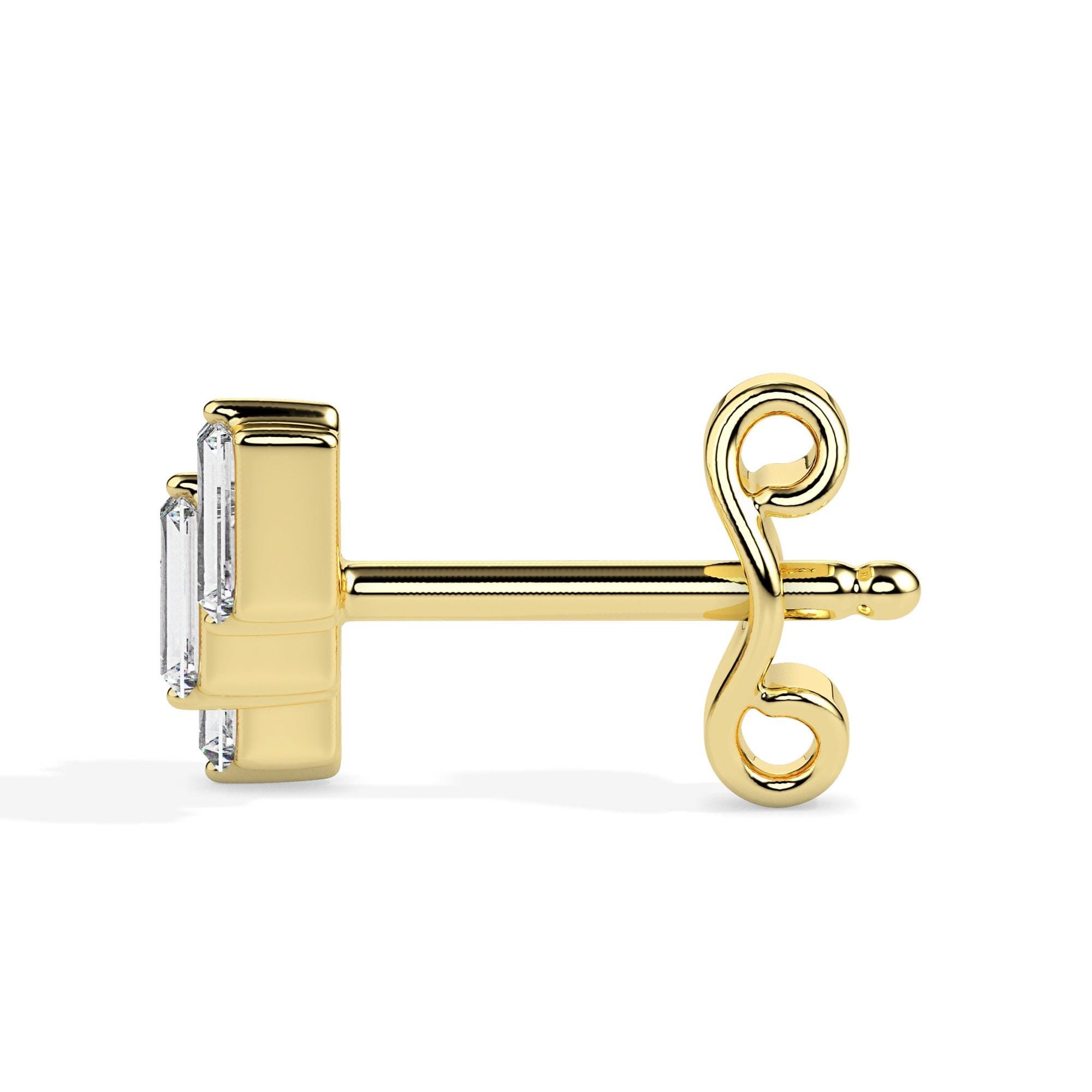 3 Baguette Cut Lab Grown Diamond Minimal Stud Earrings