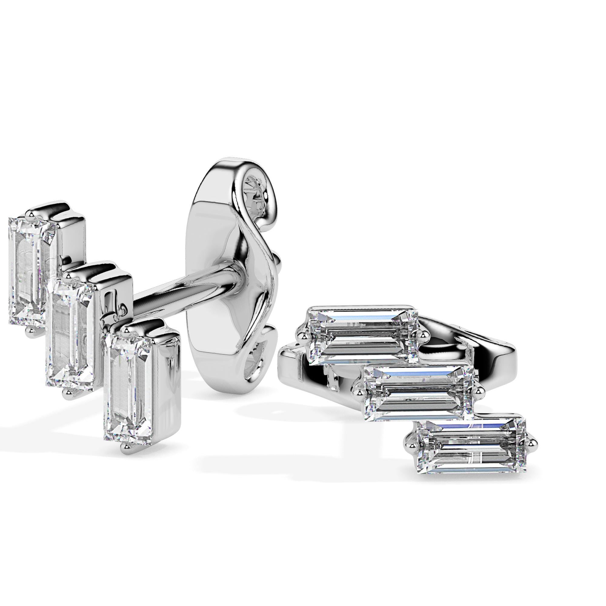 3 Baguette Cut Lab Grown Diamond Minimal Stud Earrings