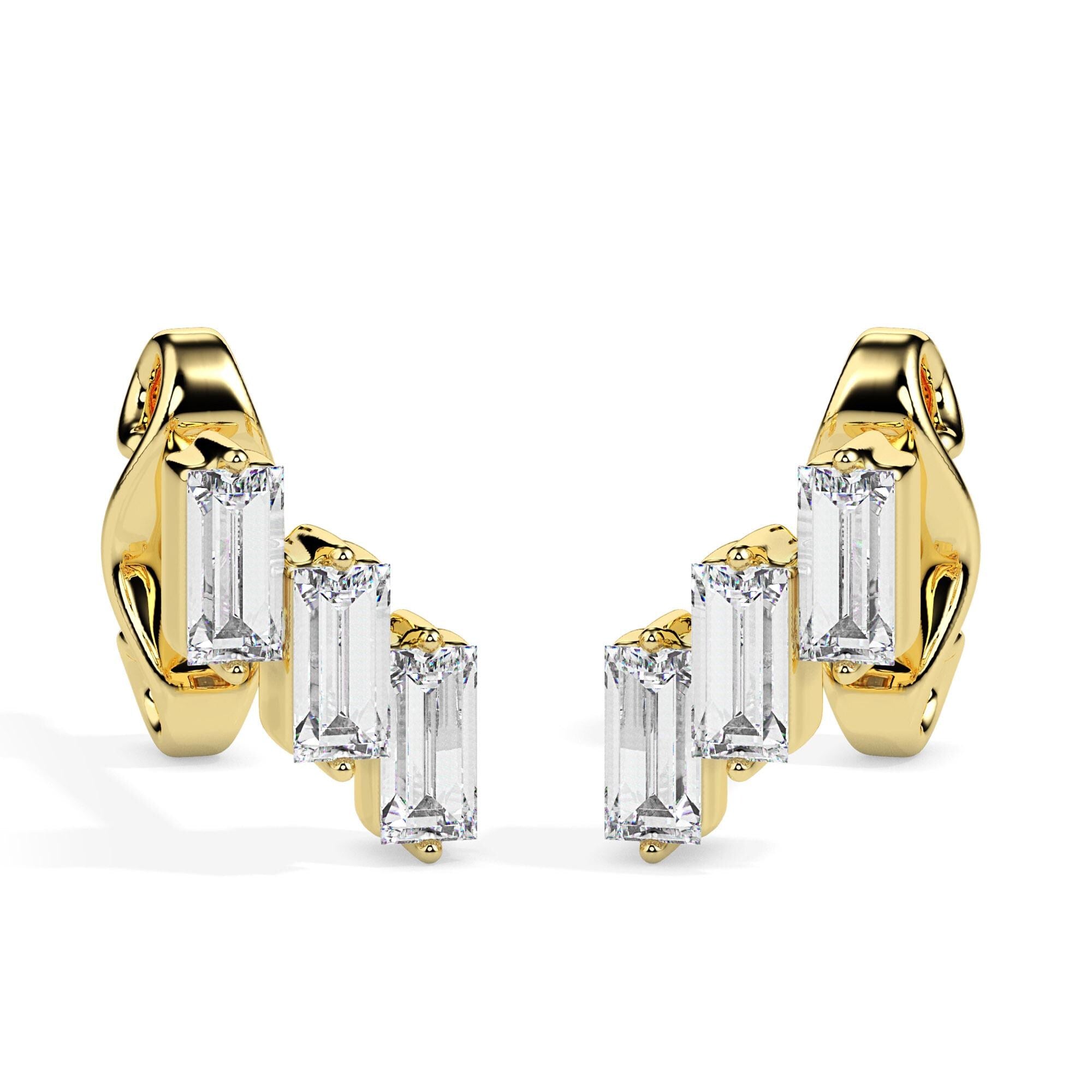 3 Baguette Cut Lab Grown Diamond Minimal Stud Earrings