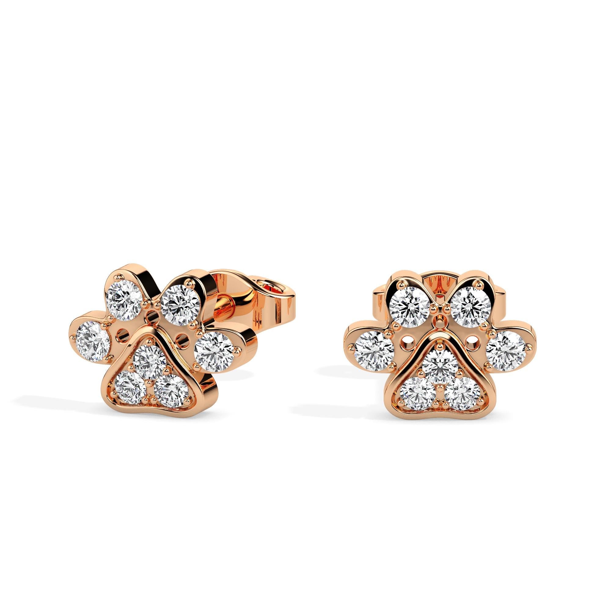 Dog Paw Stud Earrings Diamond