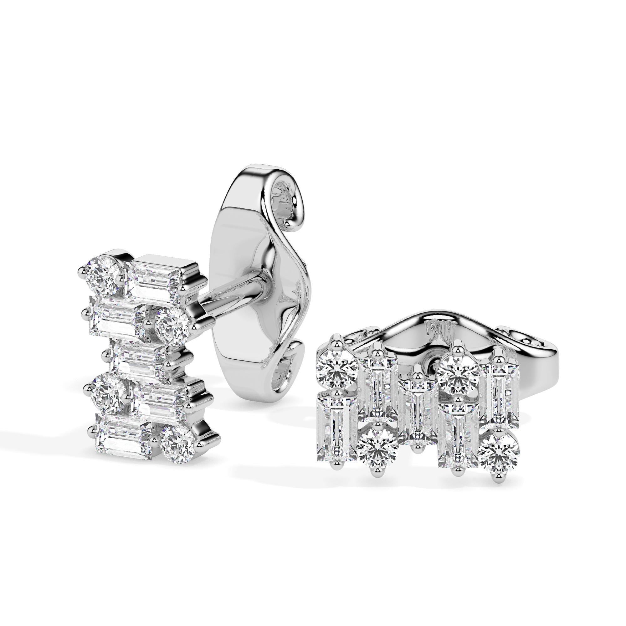 Baguette Jig Saw Cluster Diamond Stud Earrings