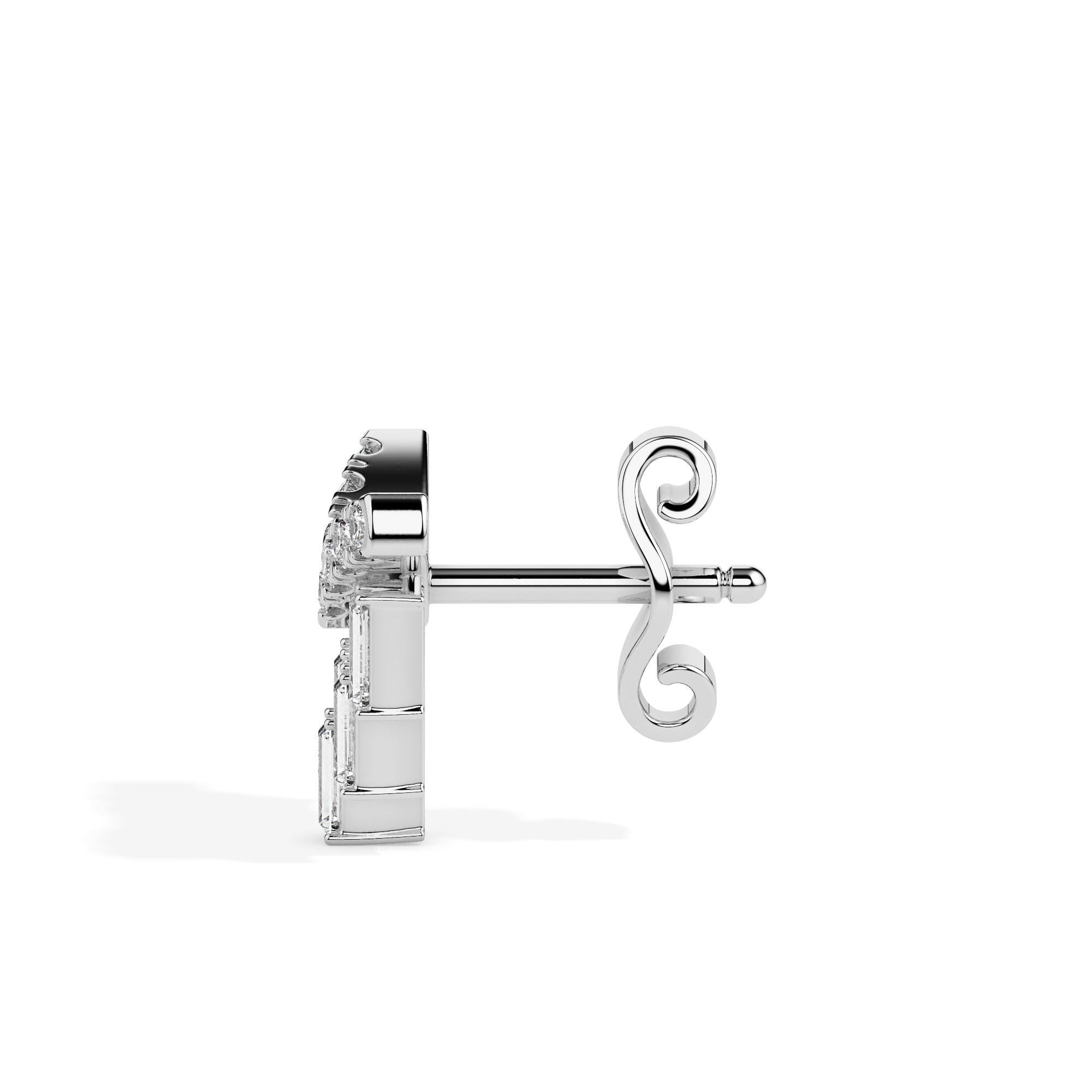 Elegant 14k Gold Baguette Cut Diamond Chandelier Stud Earrings