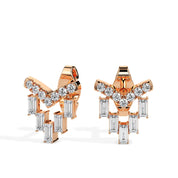 Elegant 14k Gold Baguette Cut Diamond Chandelier Stud Earrings