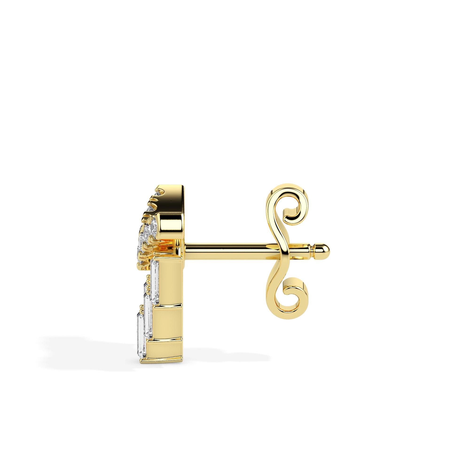 Elegant 14k Gold Baguette Cut Diamond Chandelier Stud Earrings