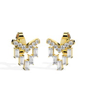 Elegant 14k Gold Baguette Cut Diamond Chandelier Stud Earrings