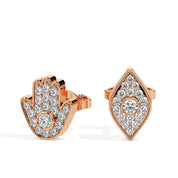 Gold Hamsa and Evil Eye Diamond Stud Earrings