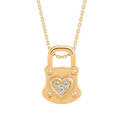 Heart Lock Diamond Charm Pendant Necklace