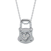 Heart Lock Diamond Charm Pendant Necklace