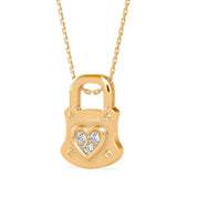 Heart Lock Diamond Charm Pendant Necklace