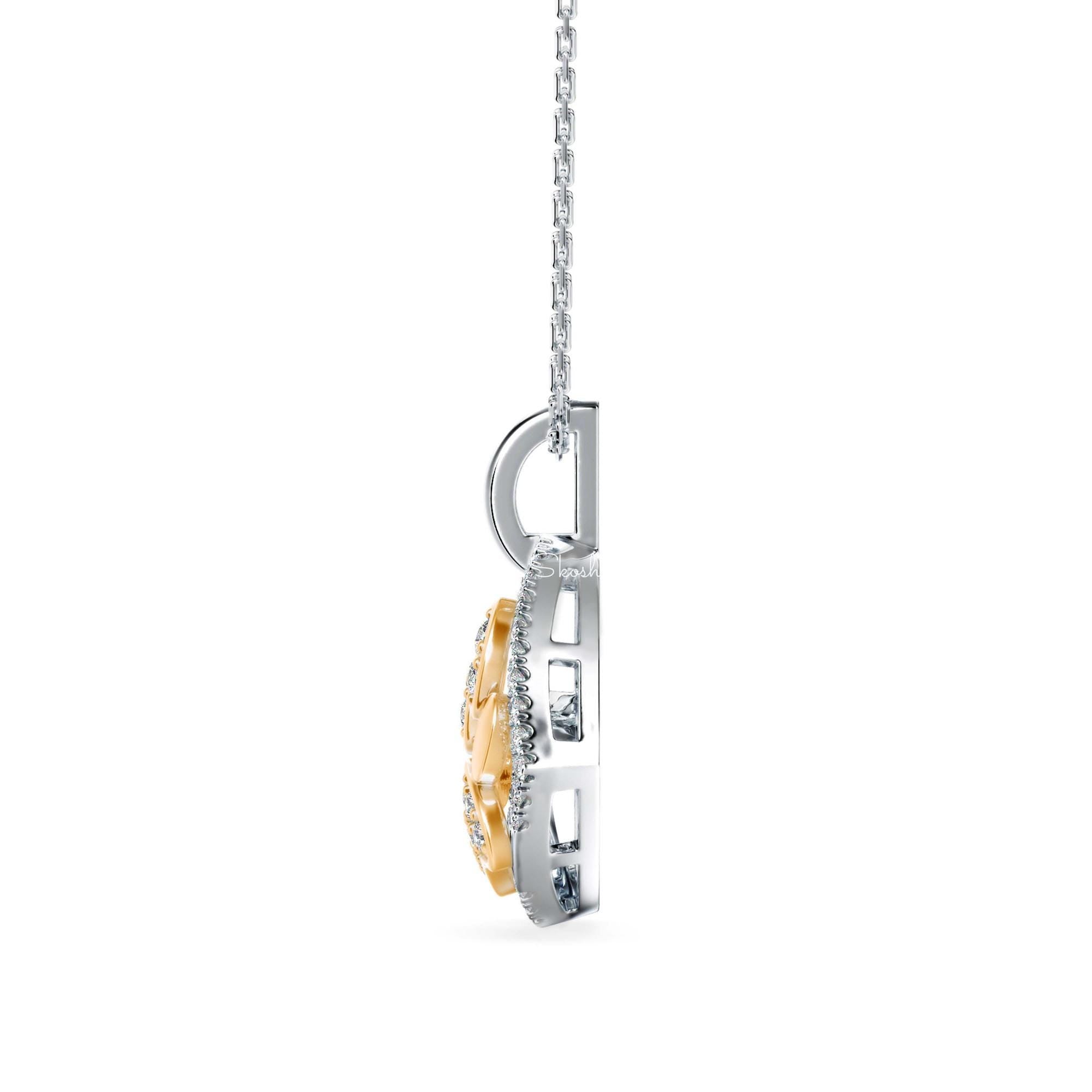Heart Dog Paw Diamond Charm Pendant Necklace