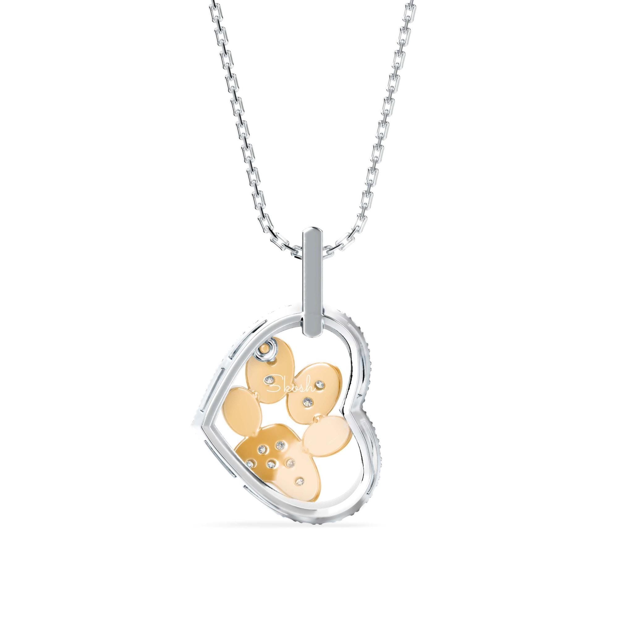 Heart Dog Paw Diamond Charm Pendant Necklace