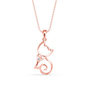 Cat Diamond Charm Pendant Necklace