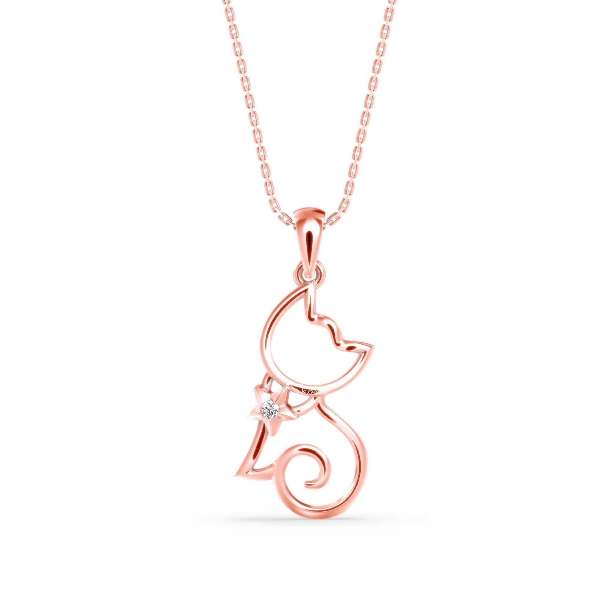 Cat Diamond Charm Pendant Necklace