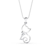 Cat Diamond Charm Pendant Necklace