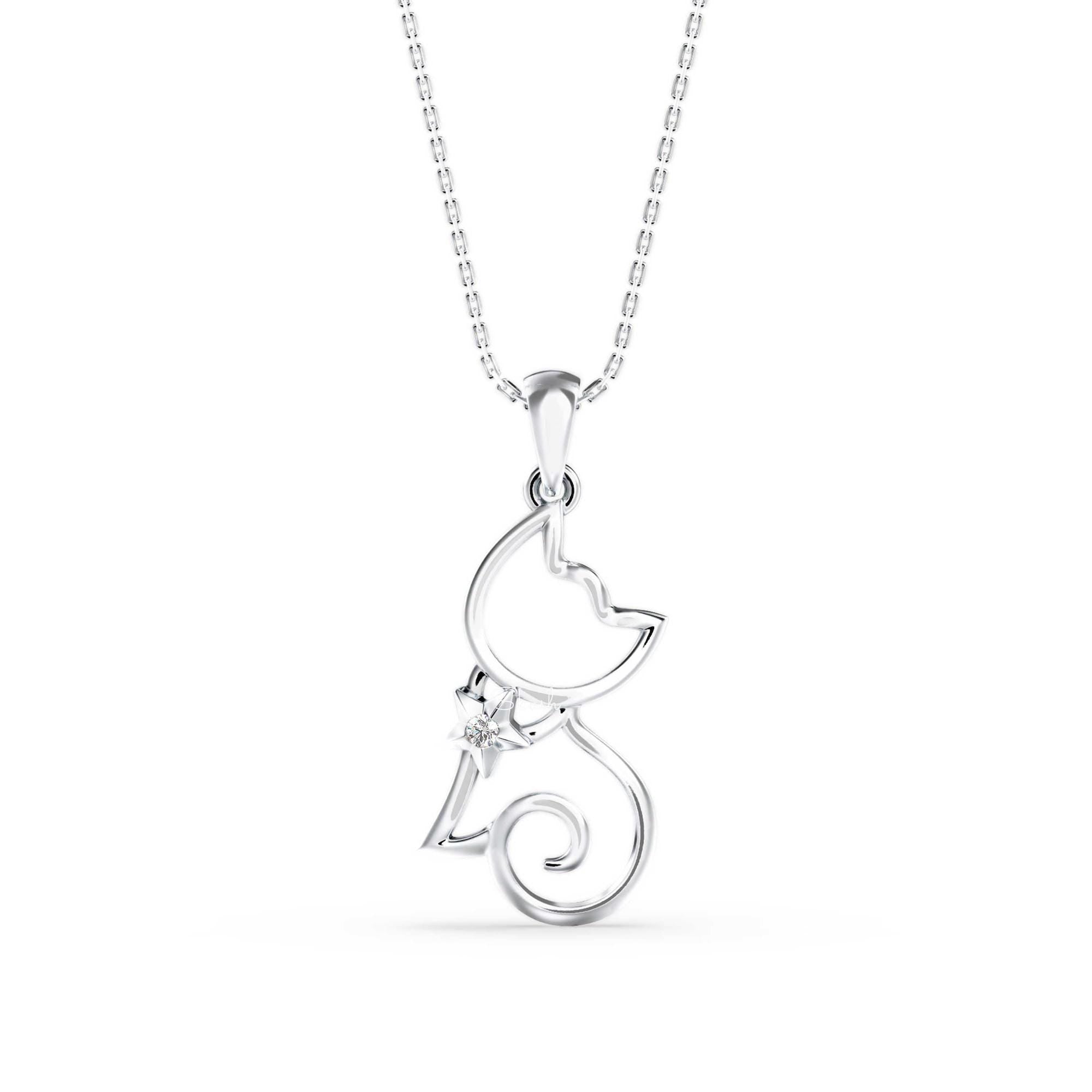 Cat Diamond Charm Pendant Necklace