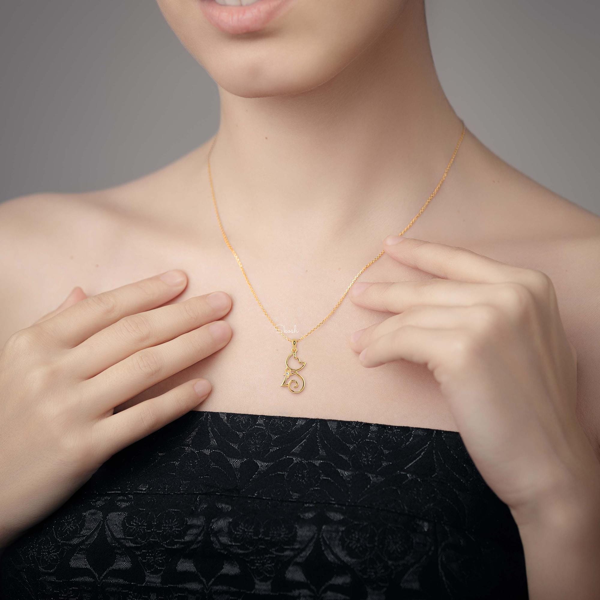 Cat Diamond Charm Pendant Necklace