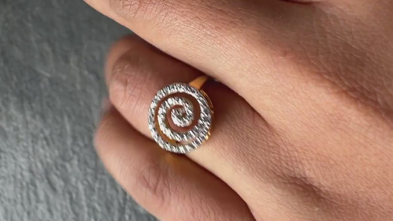 Round Spiral Diamond Statement Ring
