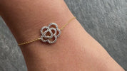 Heart Flower Diamond Chain Bracelet, 14k Solid Gold Lab Grown Diamond Minimal Jewelry