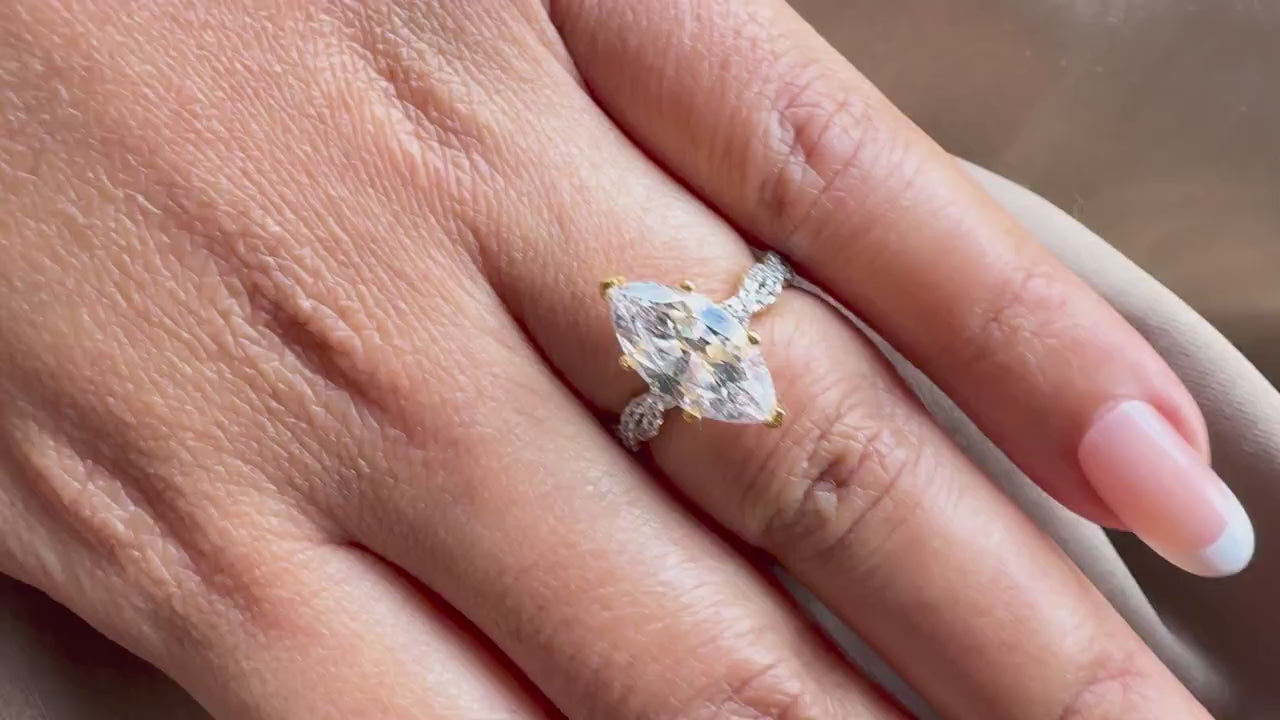 Marquise Lab Grown Diamond Engagement Ring with Twirl Gold Band
